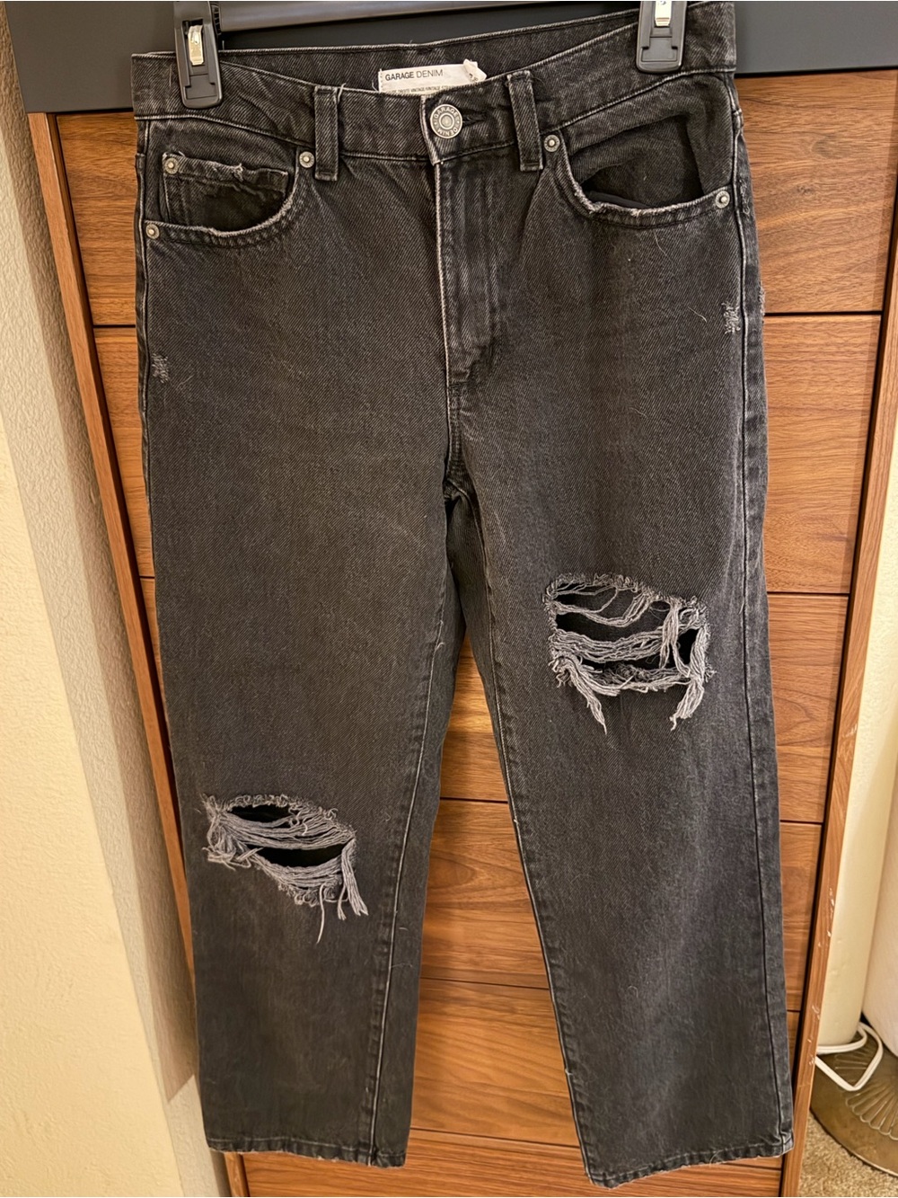 GARAGE DENIM Women's Black Distressed Wide-Leg Jeans